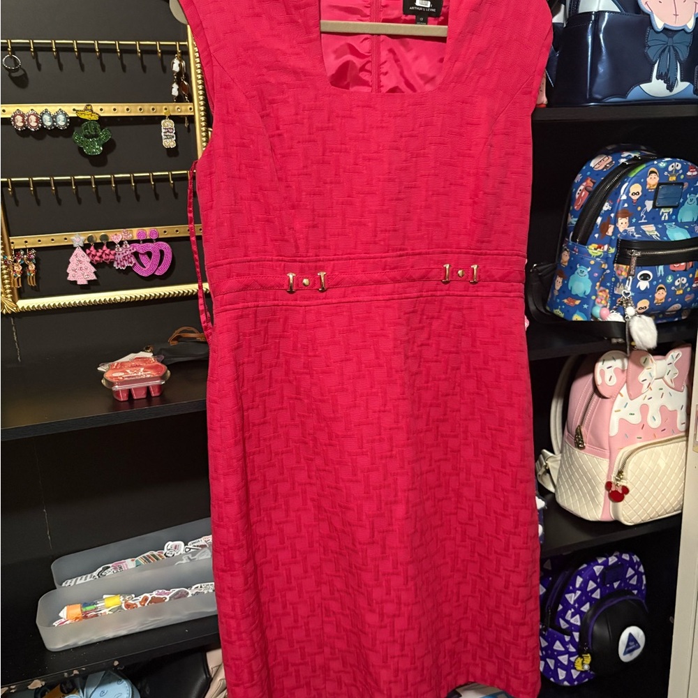 Sleeveless Hot Pink Textured Midi Sheath Dress